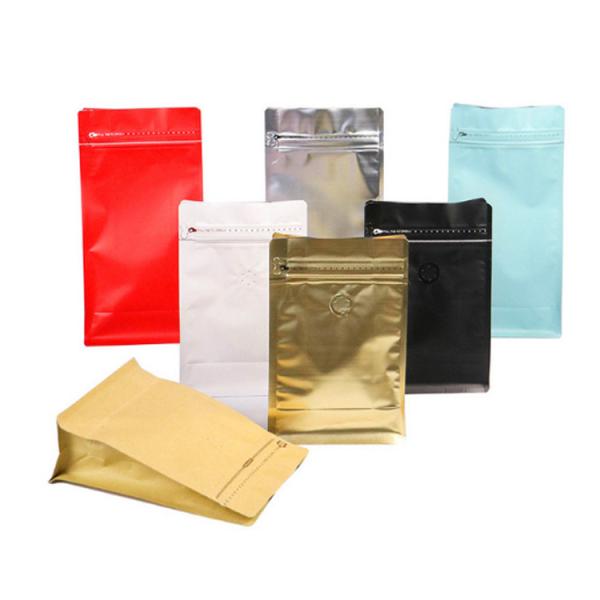 Eight-sided zipper bag flat bottom black aluminum foil k bags stand up pouches for air valve coffee bean wholesale