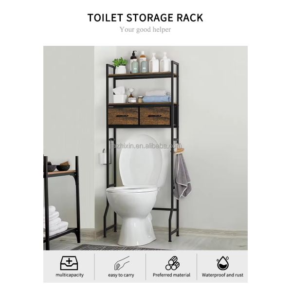 Customized Wholesale ver-the Toilet Storage Holder Iron Living Room Organize Shelf Washing Machine Rack Floor OWood with Drawer
