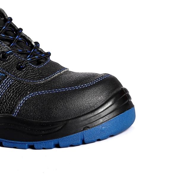 Черная рельефная коровая кожа Обувь из стального пальца Шнурки закрытие Безопасность Обувь безопасности