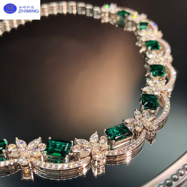 Emerald Cut Green Moissanite Necklace Luxury Fine Jewelry
