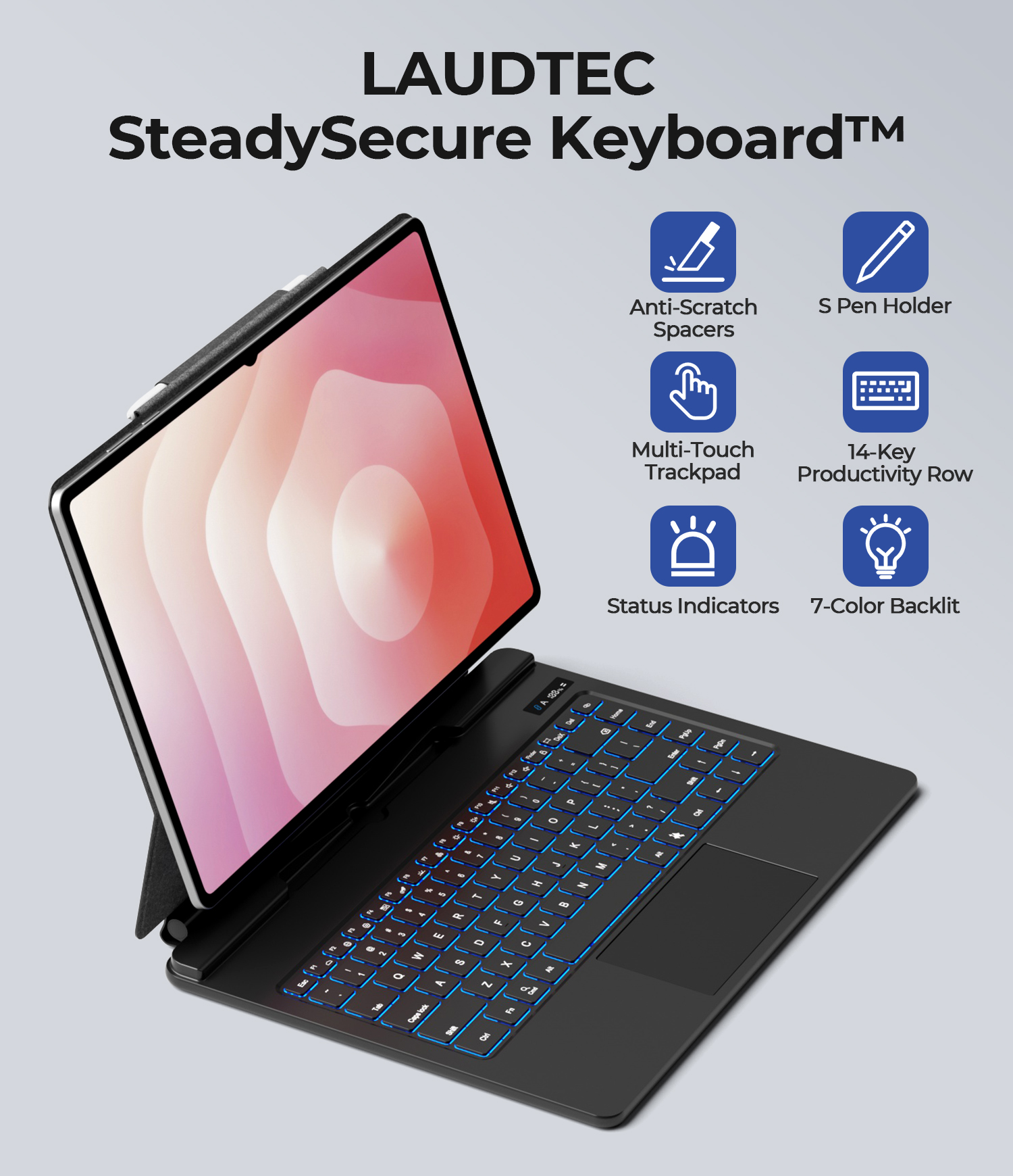 Lightweight Magnetic Keyboard Case for Galaxy Tab S10 Ultra, 0-130° Adjustable Stand, Multi-Gesture Trackpad With Pen Storage