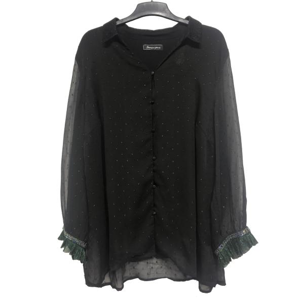SL2100 Black color Chiffon Top Long Sleeve / Women'S Long Sleeve Chiffon Blouse