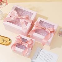 Caja de regalo rígida con tapa y base con ventana transparente y cinta para jabones, velas, joyas o pequeños regalos