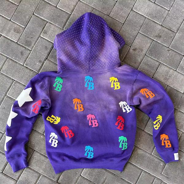 Zipper Puff Print Hoodie Vintage Washed 500gsm Heavyweight Oversized Raw Hem