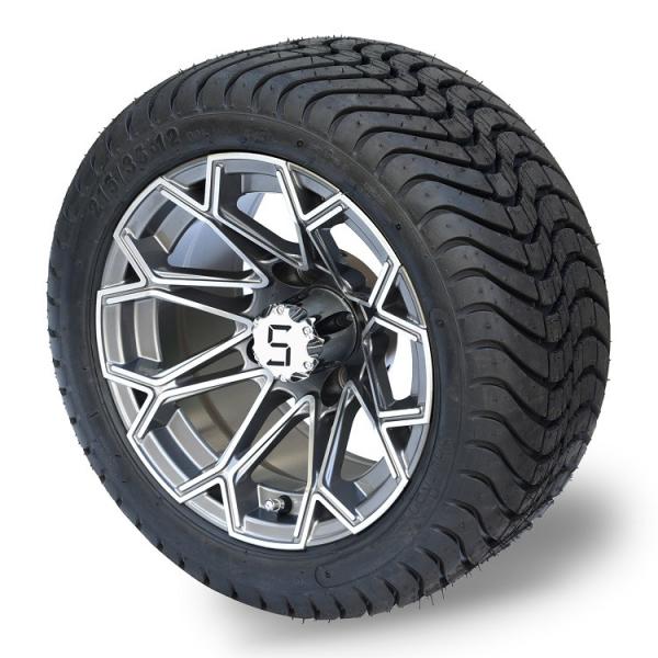 12'' Machined/Gunmetal Golf Cart Wheels And 215/35-12 DOT Street Tires Assemblies
