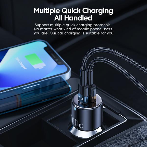 Type C USB A Fast Car Chargers 35W 65W 100W With Dual Port ABS Material