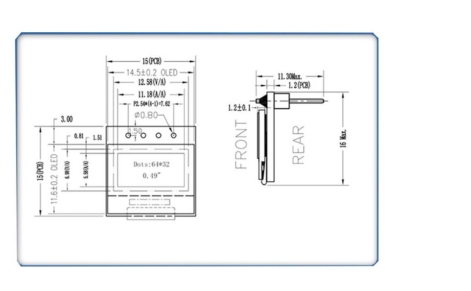 64x32 разрешение, 0,49 дюйма пользовательский OLED дисплей, IIC интерфейс с PCBA