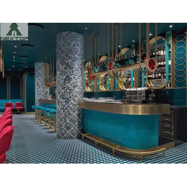 Retro One Stop Solution Bar Restaurant Booth Seating Long Couch Railing Screen Wall Cabinet