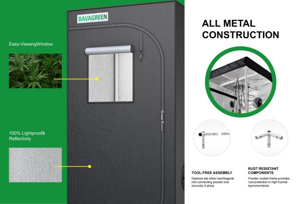 1680D Reflective Fabric Plant Grow Box 60x60/60x120 Garden Grow Tent Kit with Observation Window, Removable Tray