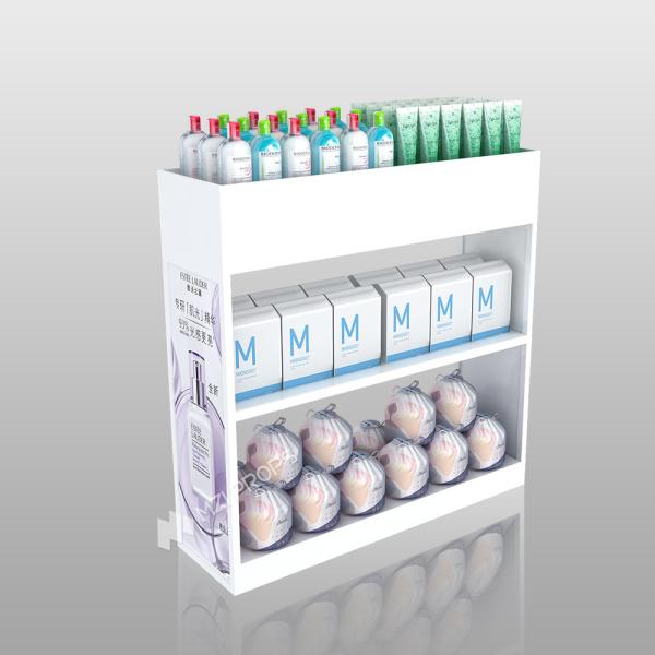 Estante de exhibición de promoción personalizable Tienda de cuidado de la piel Estante de madera blanca para belleza Tienda de diseño de interiores