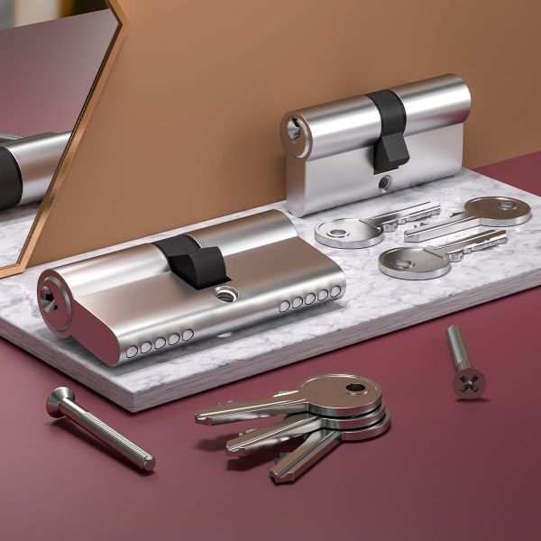 Nickel Euro Cylinder Lock,Door Barrel Lock,Key/Key with 3 Standard Keys, Door Cylinder