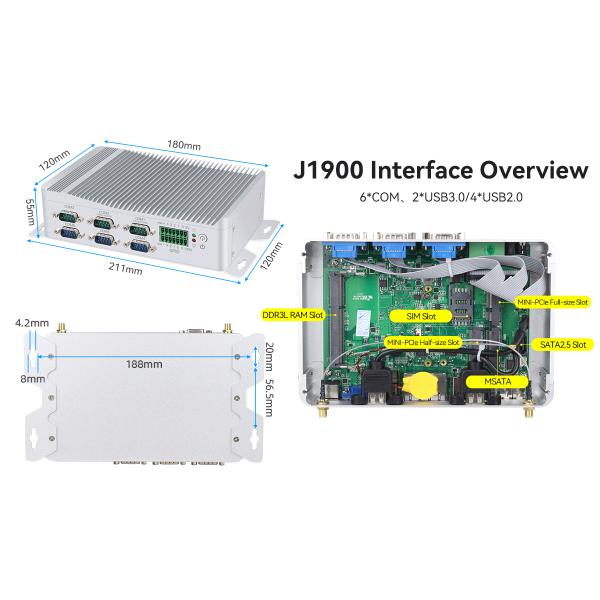 Intel Celeron J1900 Промышленный компьютер без вентилятора с двойным COM GPIO и DDR3L 8G