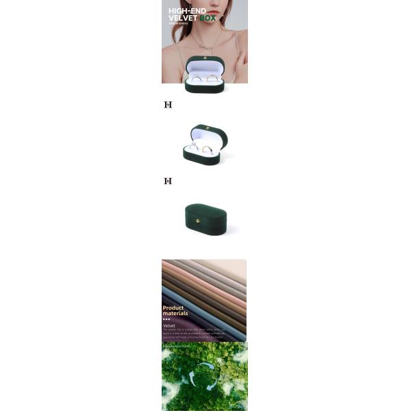 Boîte de bijoux de luxe personnalisée en velours vert personnalisée emballage de bijoux de mariage fiançailles boîte à double anneau avec logo