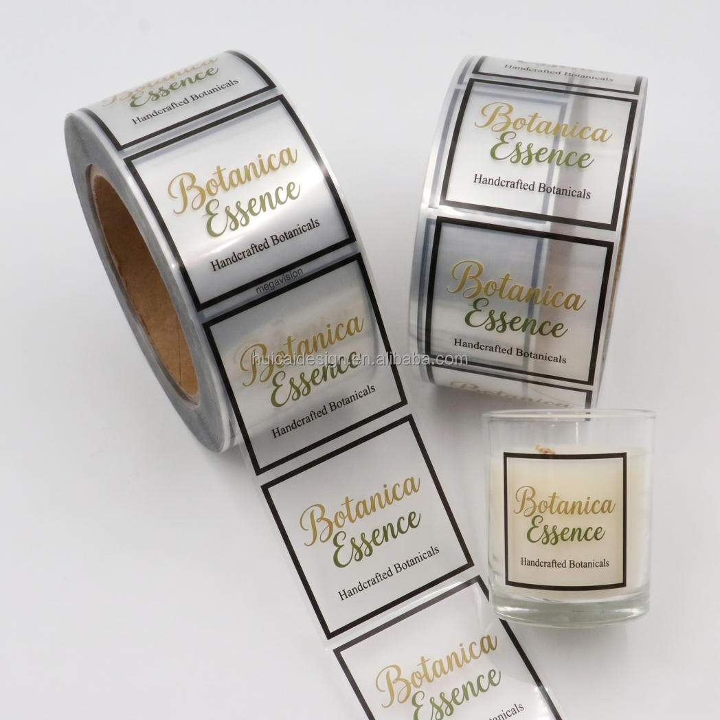 Luxury Transparent Gold Candle Labels Custom Printed Adhesive Stickers with Hot