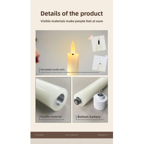 Warm Yellow Electric Taper Candles Remote Control Taper Candle With Timer