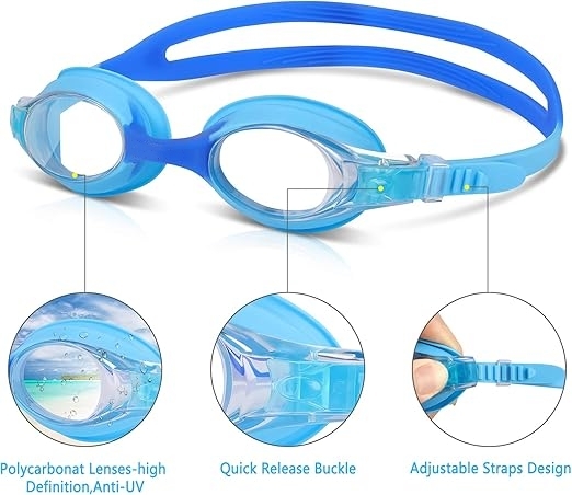 Waterproof Anti-Fog UV Protection Swimming Goggles for Kids with Clear Lens and Earplug Set