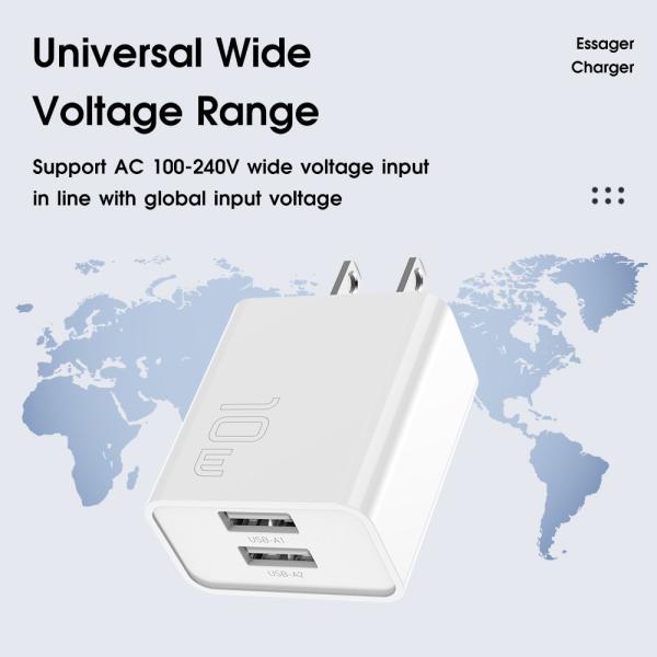 Essager 10W 5V/2A USB Wall Charger with 2 Ports for Fast Charging Mobile Phones and Devices