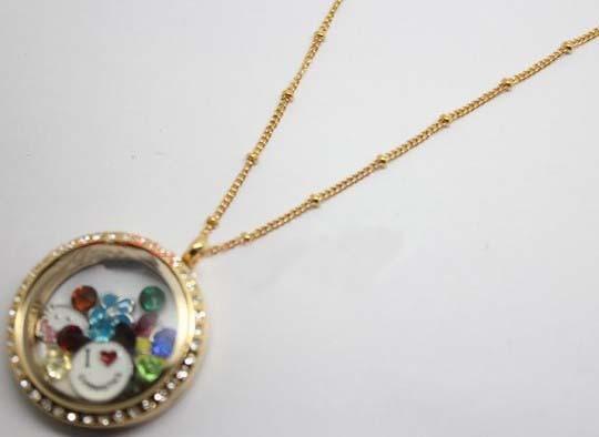 Tagor Jewellery Stainless Steel Glass Floating Locket Chain GLC008-Ball Station Chain