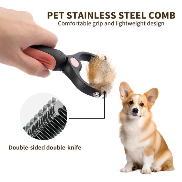 TPR Dog Hair Remover Brush Portable Double Side Shedding Comb For Dogs