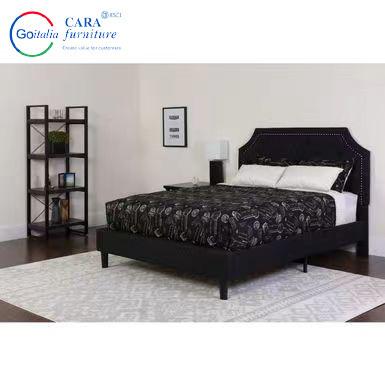 #20002 Heavy Duty Bedroom Furniture Fabric Solid Wood Bed Frame Dark Grey Luxury King Queen Bed Frame