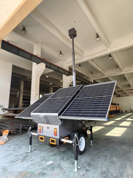 農場の監視のために太陽光発電の供給を備えた新しい急速配備太陽光監視トレーラー