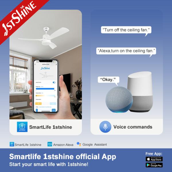 Home Office LED Ceiling Fan with Dimmable Light and Remote Control White ABS Blades