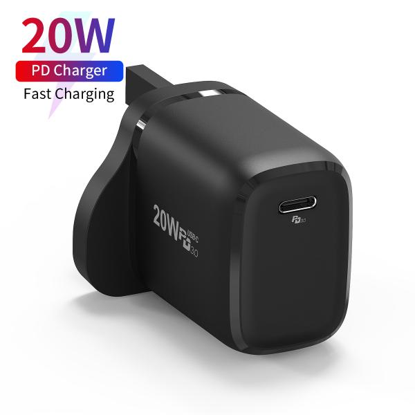 Light Weight Type C UK Plug QC3.0 20W Fast Charging Phone Charger For Iphone Samsung