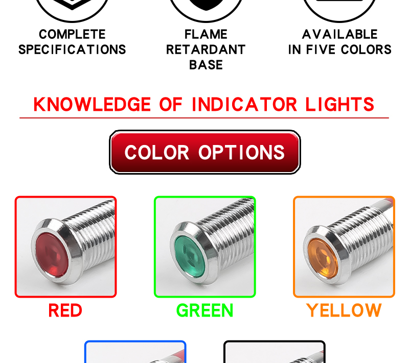Metal Indicator Light 8mm LED With Wire Power Signal Light Waterproof Indicator Light 6V 24V 220V Red Green Yellow Blue