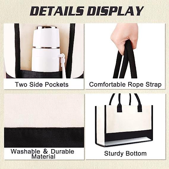 Extra Large Canvas Beach Bag With 2 Side Pockets for Beach, Travel, Cruise, Shopping, Ideal Gift for Women