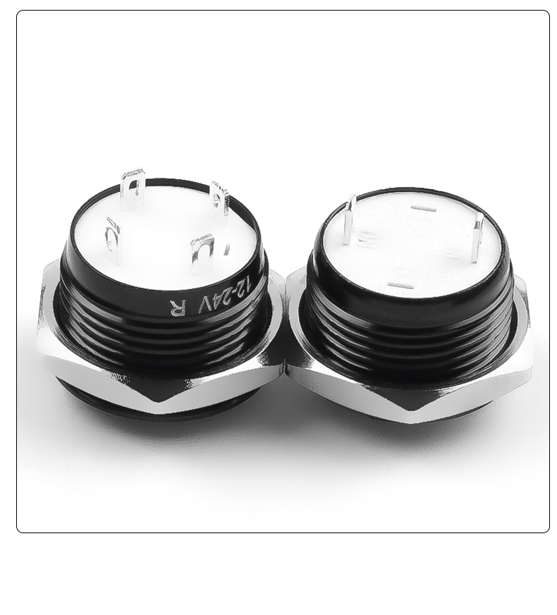 16mm Self-reset Micro-stroke Ultra-short Waterproof Metal Push Button Switch Oxidized Black 1NO