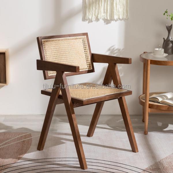 OEM Service Accepted Dining Room Furniture Designer Nordic Solid Wood Rattan Chair with Backrest