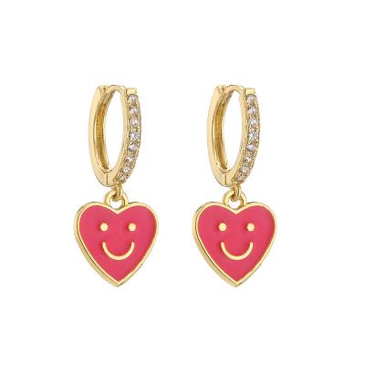 Smiley Face14k Gold Jewelry Enamel Oil Drop Love Heart Dangle Earrings