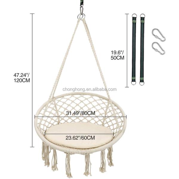 Colgante redondo hamaca de jardín exterior cuerda de algodón Macrame Fringe Patio columpiar hamaca silla de mascotas hamaca