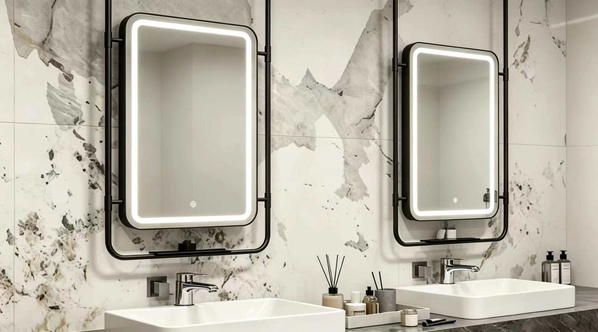 Kingstin Suspended LED Bathroom Mirror with Touch Switch - Wall-Mounted Smart Vanity Mirror for Hotel Bathroom/Luxury Home Decor
