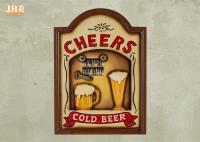 le mur en bois d'antiquité de décor de mur de la bière 3D signe la couleur décorative de jaune de signe de bar de signes de plaque de mur