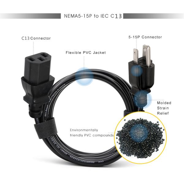 ul neam 5-15 to c5 c13 c14 Power Cord  3 Pin Laptop Power Cable