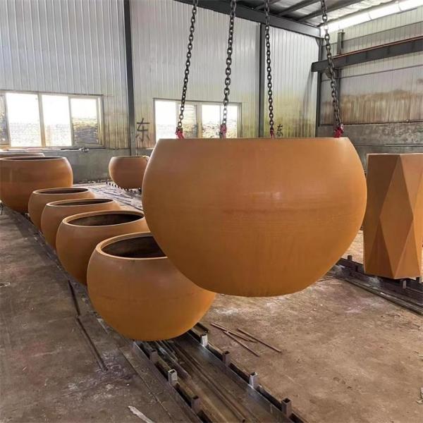 Outdoor Geometric Spheres Corten Steel Globe Tree Planter Pots For Streetscape