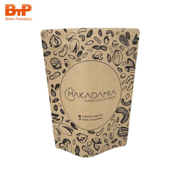 Biodegradable Paper and PLA Packaging Bag for Food Kraft Paper Zipper Bag Stand up Pouch ECO Friendly Materials Packing Bag