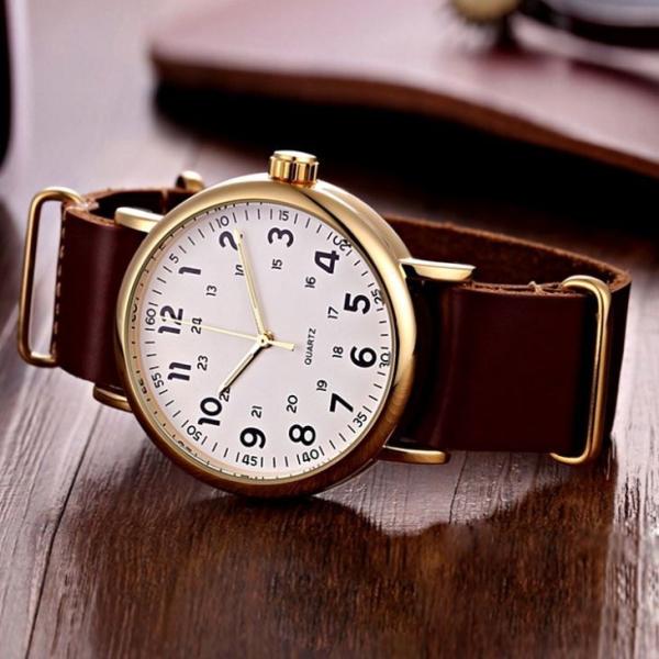 ODM Leather Band Chronograph Watch Brown Leather Strap Stainless Steel Buckle