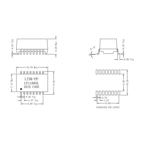 HA-003 Toroidal Power Transformers LP1188NL 10 / 100 BASE-T SMT PCB Magnetic