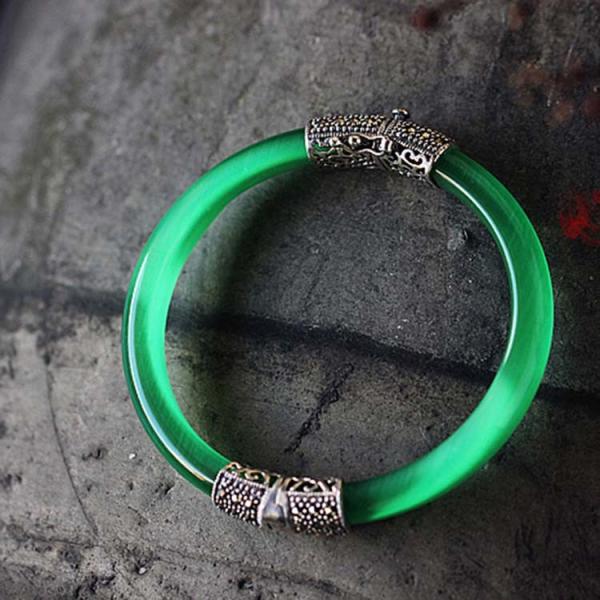 Women Vintage Jewelry Sterling Silver Zirconia Bangle Bracelet (015741GREEN)