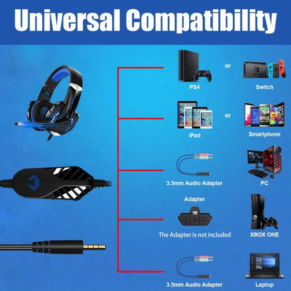 Free Shipping Gaming Headphone Headset With Mic LED Light And In Line Audio Controls