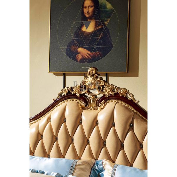 Black painting and gold leaf Solid Wood King Size Royal Wooden Design Leather Bed