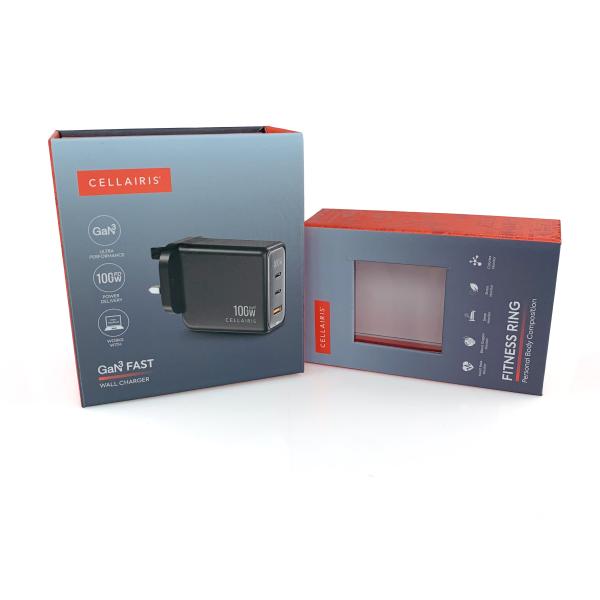  Custom Rigid Cardboard Flip Mobile Charger Box Magnetic Data Cable USB Adapter Paper Packaging Box with Clear Window box