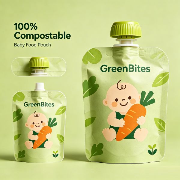 Premium Sustainable Baby Food Packaging - 100% Compostable Spout Pouch for Eco-Conscious Brands