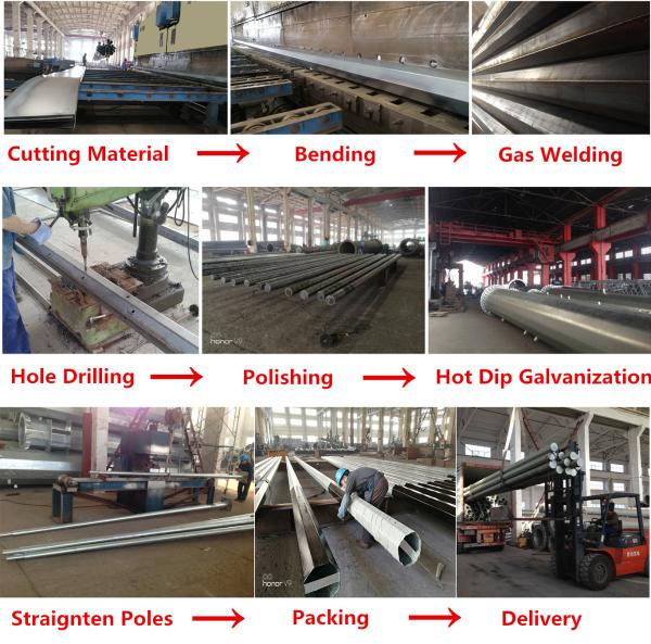 80FT Electric Power Pole Transmission Dodecagonal Galvanized Steel 5.0mm