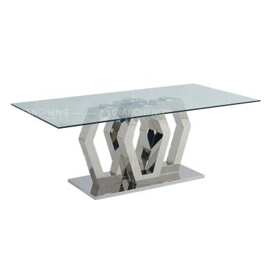 Geometric Form 12mm Metal Frame Glass Top Dining Table 200cm Glass Dining Table