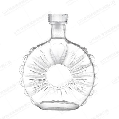 Garrafa de vodka de vidro de 700 ml com forma redonda clara e material de colarinho de vidro