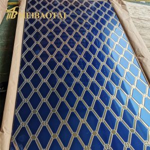 Blue Gold Mixed Color Diamond Pattern Embossed Stainless Steel Sheet 4x8 Feet for Counter Decoration