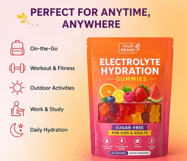 Sugar Free Vegan Electrolyte Gummy Hydration Products With Calcium Magnesium Vitamin C For Sports Energy